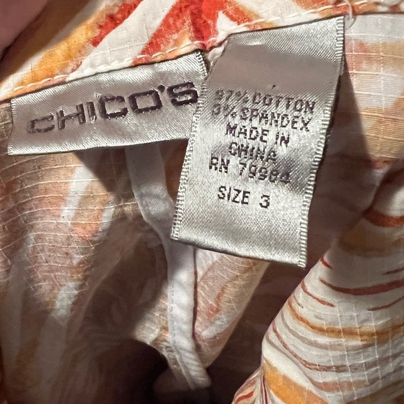 Chico's Orange Leaf Print Cotton Blend Jacket, Zip Front, Size 3 (L) - Picture 4 of 5